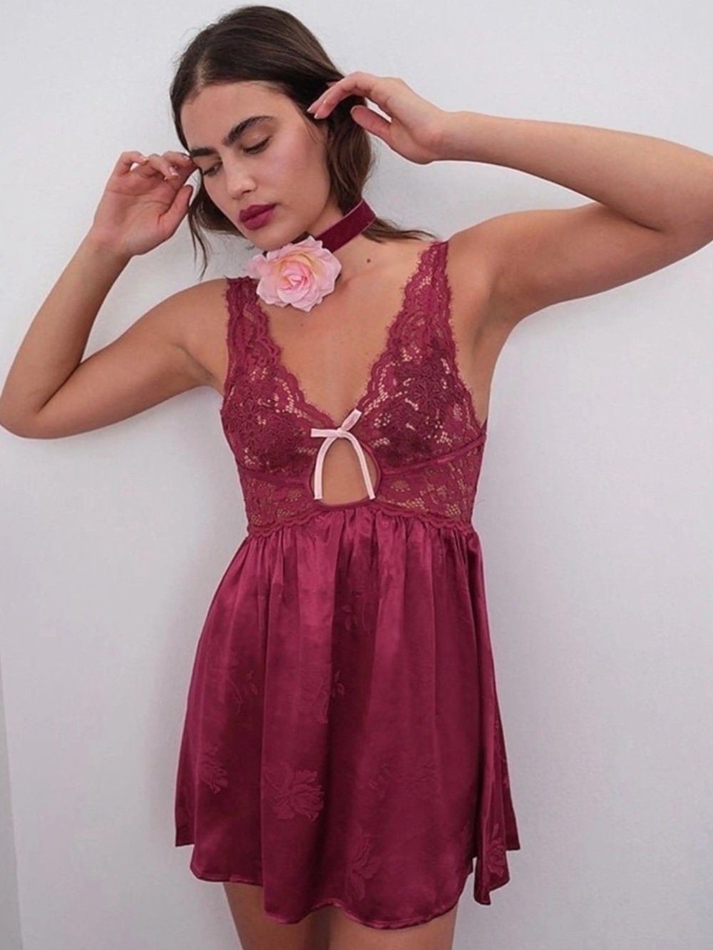 For Love and Lemons Burgundy Satin Mini Dress